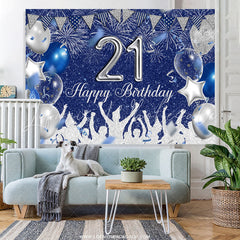 Lofaris Silver Blue Glitter Balloons 21th Birthday Backdrop