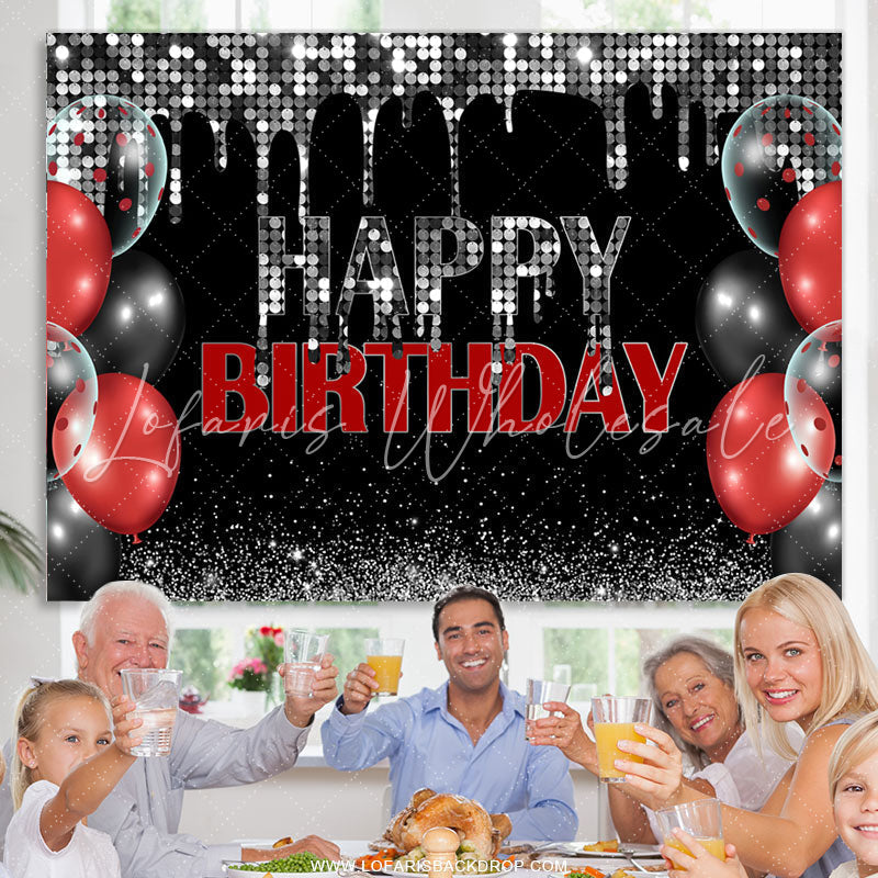 Lofaris Sliver Bokeh Glitter Black Happy Birthday Backdrop