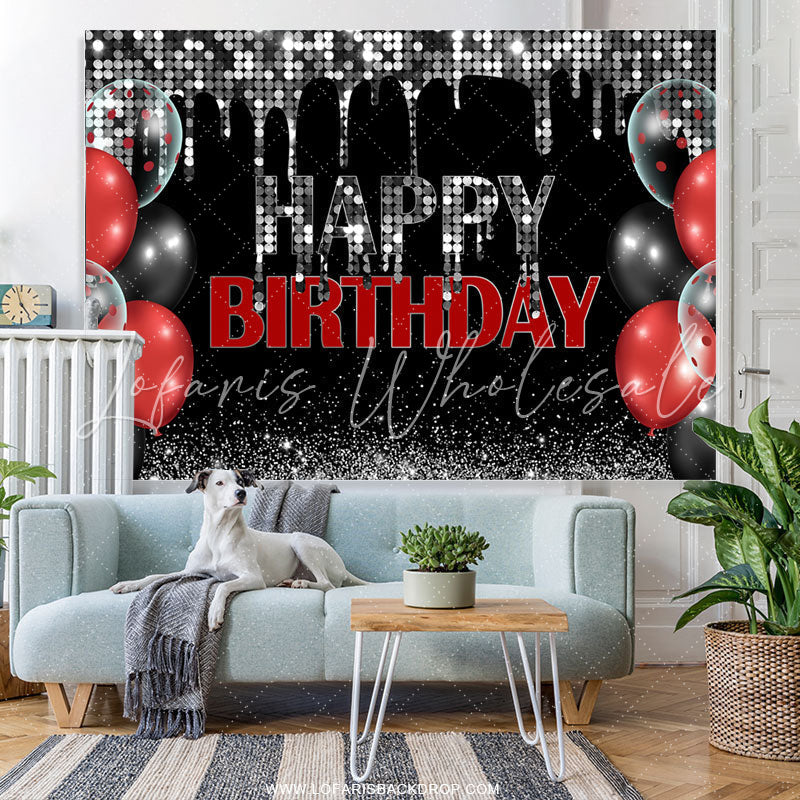 Lofaris Sliver Bokeh Glitter Black Happy Birthday Backdrop