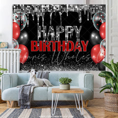 Lofaris Sliver Bokeh Glitter Black Happy Birthday Backdrop
