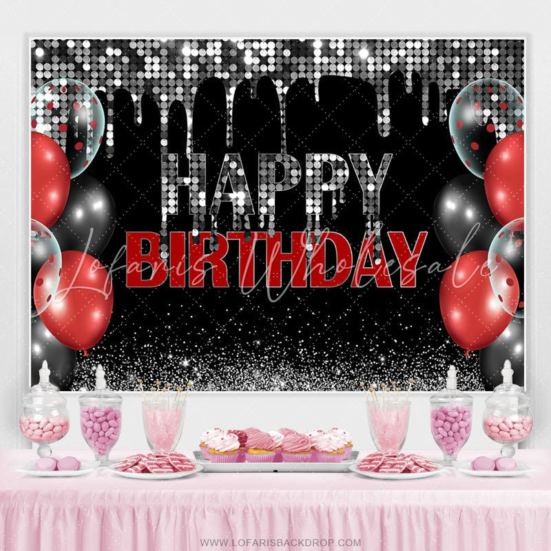 Lofaris Sliver Bokeh Glitter Black Happy Birthday Backdrop