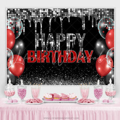 Lofaris Sliver Bokeh Glitter Black Happy Birthday Backdrop
