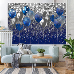 Lofaris Silver Bokeh Glitter Blue Balloons Birthday Backdrop