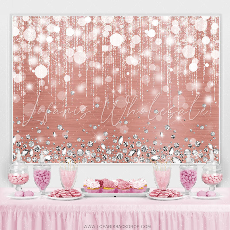Lofaris Silver Diamonds Bokeh Dark Pink Birthday Party Backdrop