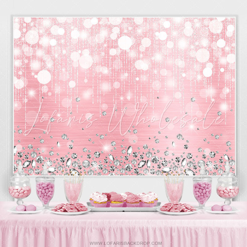Lofaris Silver Diamonds Bokeh Pink Birthday Party Backdrop