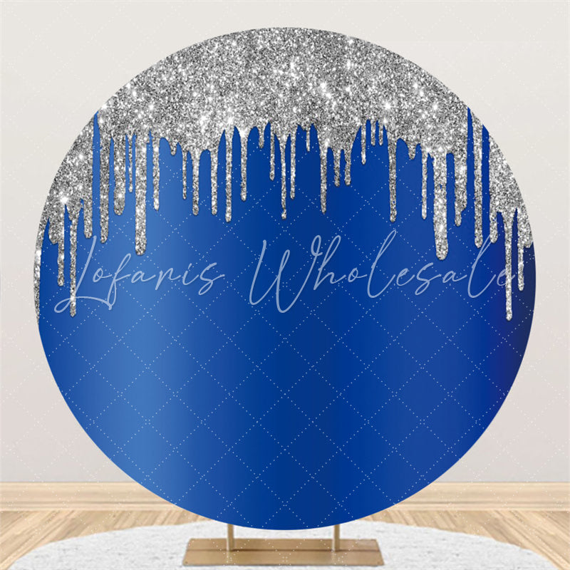 Lofaris Silver Glitter And Dark Blue Round Birthday Backdrop