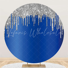 Lofaris Silver Glitter And Dark Blue Round Birthday Backdrop