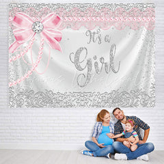 Lofaris Silver Glitter And Pink Its A Girl Baby Shower Backdrop