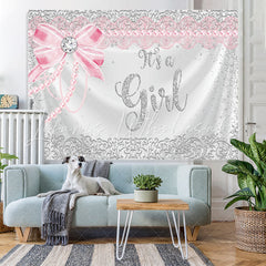 Lofaris Silver Glitter And Pink Its A Girl Baby Shower Backdrop