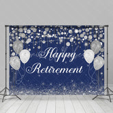 Lofaris Silver Glitter Balloon Blue Happy Retirement Backdrop