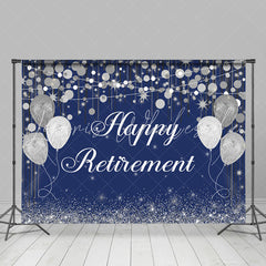 Lofaris Silver Glitter Balloon Blue Happy Retirement Backdrop