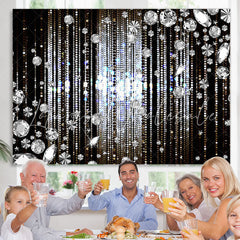 Lofaris Silver Glitter Diamonds Black Birthday Party Backdrop