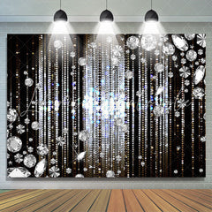 Lofaris Silver Glitter Diamonds Black Birthday Party Backdrop