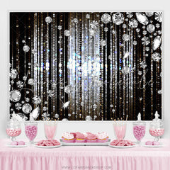 Lofaris Silver Glitter Diamonds Black Birthday Party Backdrop