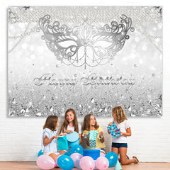 Lofaris Silver Glitter Diamonds Bokeh Mask Birthday Backdrop