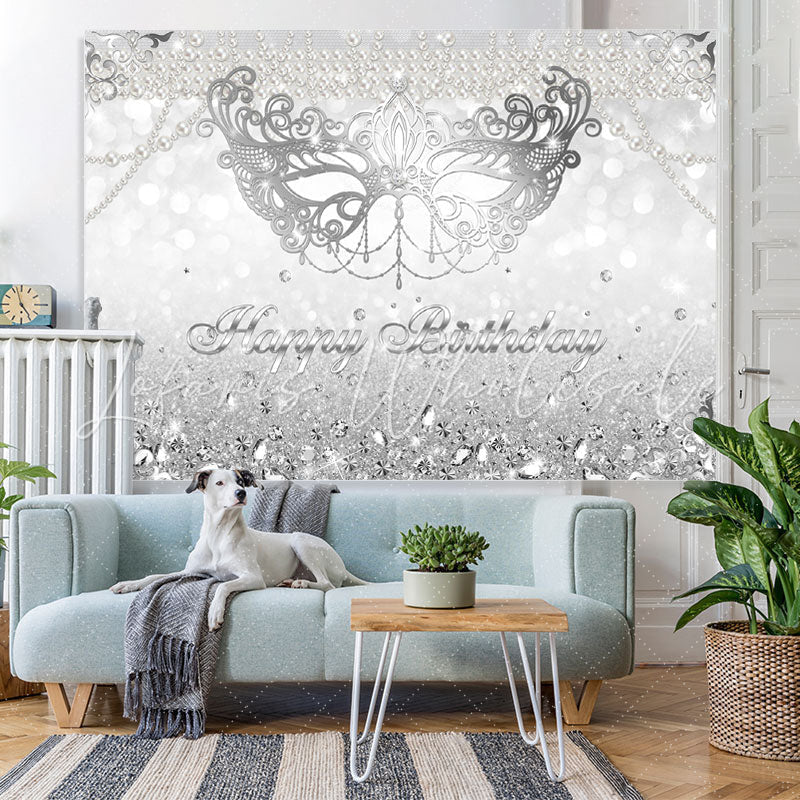 Lofaris Silver Glitter Diamonds Bokeh Mask Birthday Backdrop
