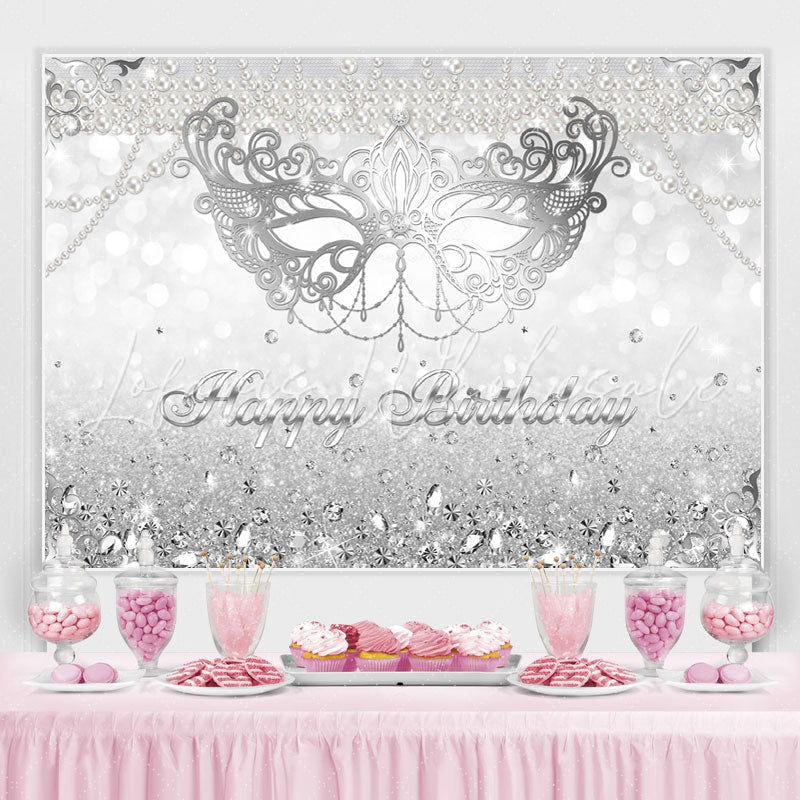 Lofaris Silver Glitter Diamonds Bokeh Mask Birthday Backdrop