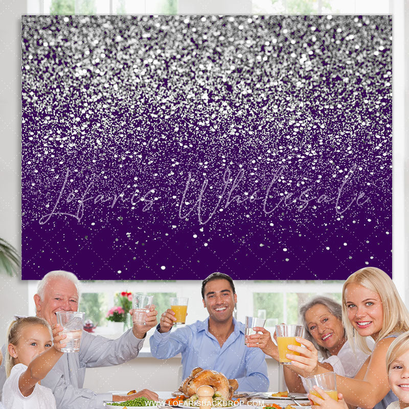 Lofaris Silver Glitter Purple Birthday Party Decoration Backdrop