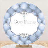 Lofaris Silver Glitter Round God Bless Baby Shower Backdrop