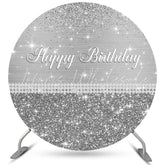 Lofaris Silver Grey Glitter Circle Happy Birthday Backdrop