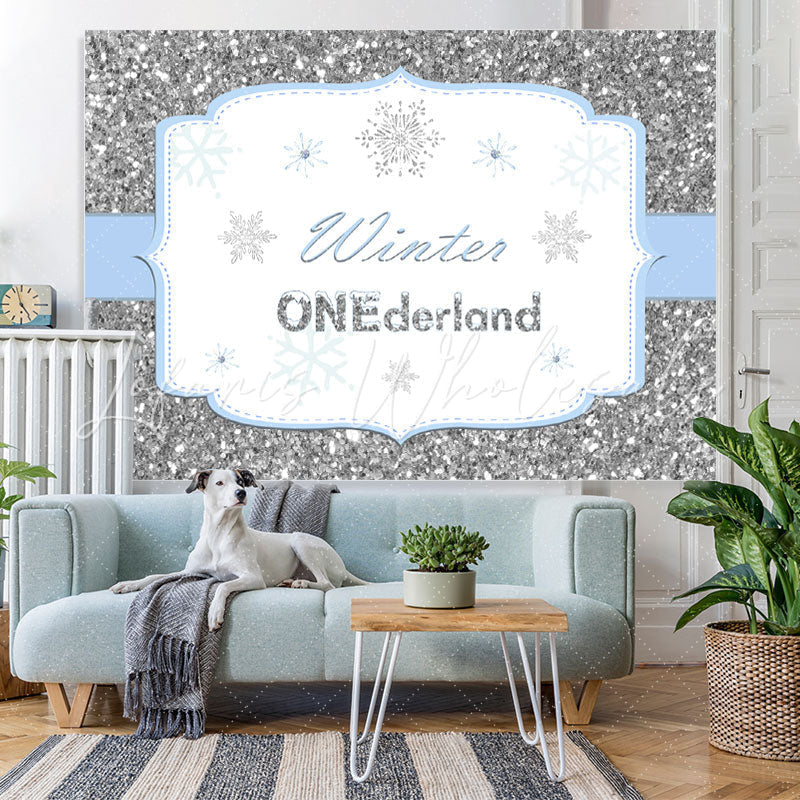 Lofaris Silver Winter Onederland Snowflake Birthday Backdrop for kids