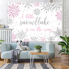 Lofaris Silver With Pink Snowflake Theme Baby Shower Backdrop
