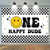 Lofaris Smiling Face Stars Plaid 1st Birthday Party Backdrop