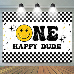 Lofaris Smiling Face Stars Plaid 1st Birthday Party Backdrop