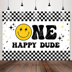 Lofaris Smiling Face Stars Plaid 1st Birthday Party Backdrop