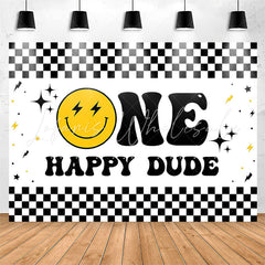 Lofaris Smiling Face Stars Plaid 1st Birthday Party Backdrop