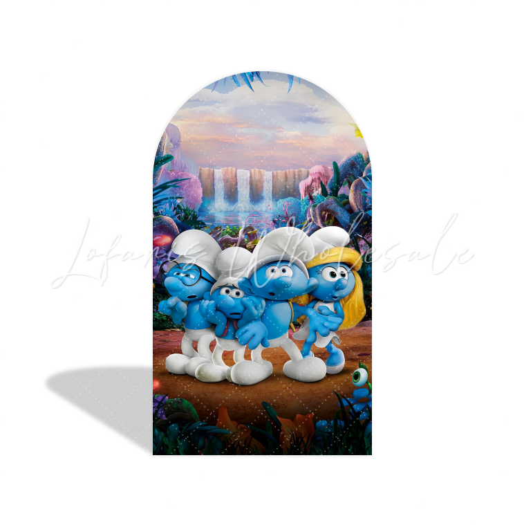 Smurfs Theme Happy Birthday Party Arch Backdrop Wall Cloth Cover