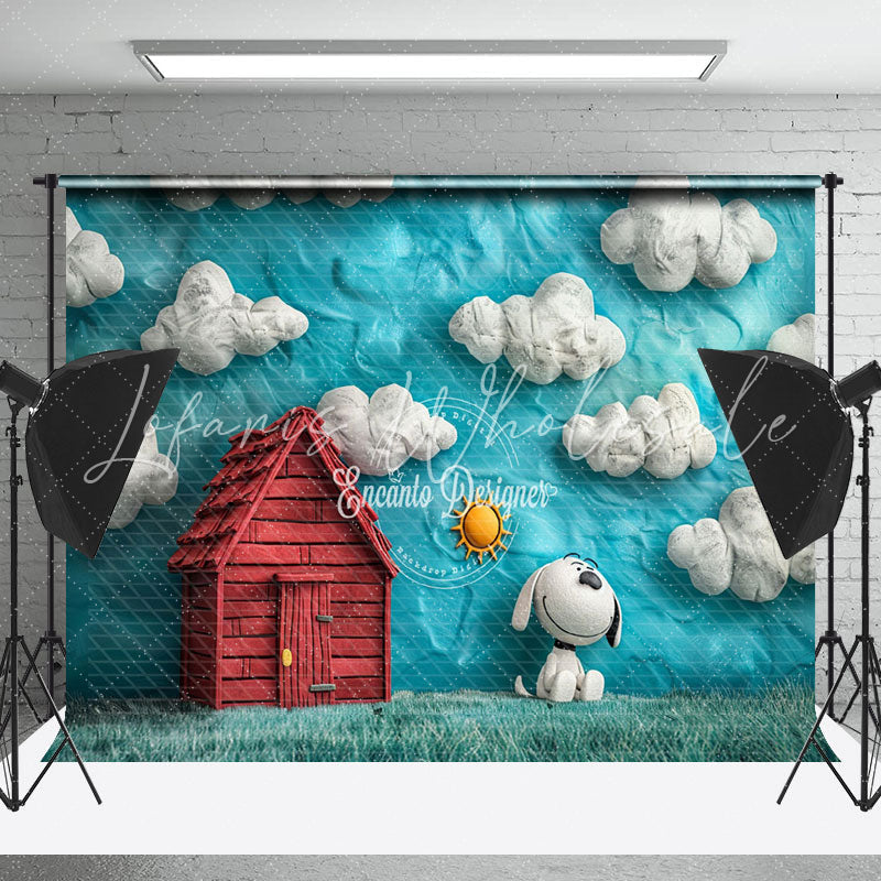 Snoopy Grass Field House Cloud Cake Smash Backdrop