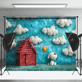 Snoopy Grass Field House Cloud Cake Smash Backdrop