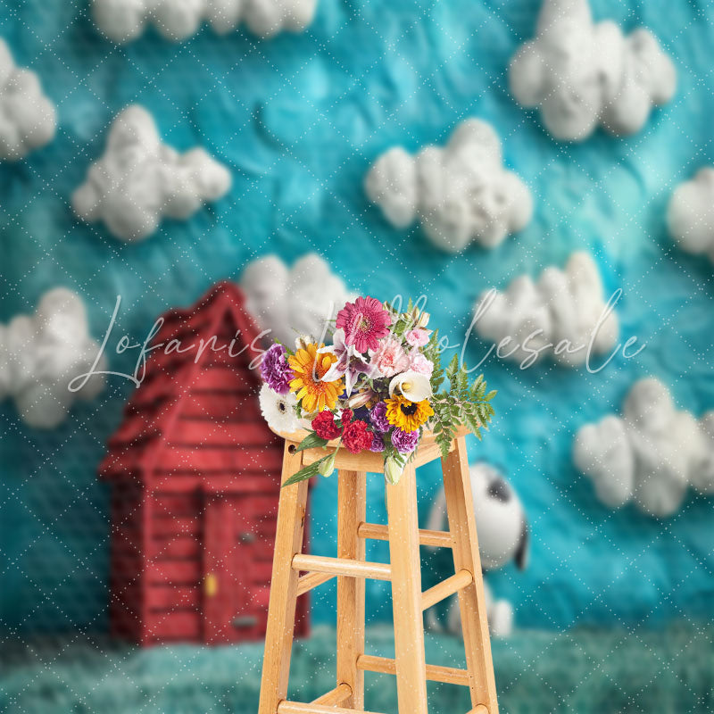 Snoopy Grass Field House Cloud Cake Smash Backdrop