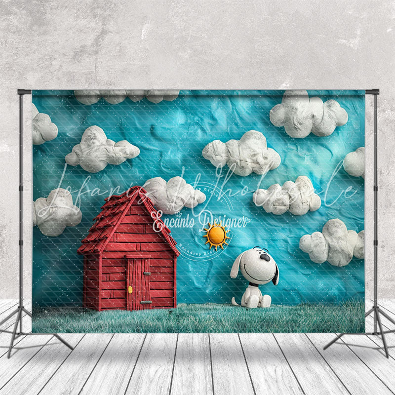 Snoopy Grass Field House Cloud Cake Smash Backdrop