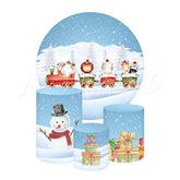 Snow Animals Themed Round Backdrop and Cylinder Kit for Parties