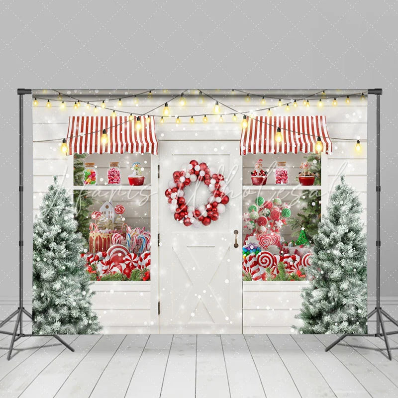 Lofaris Snow Christmas Tree Lights Balloon Window White Wall Backdrop