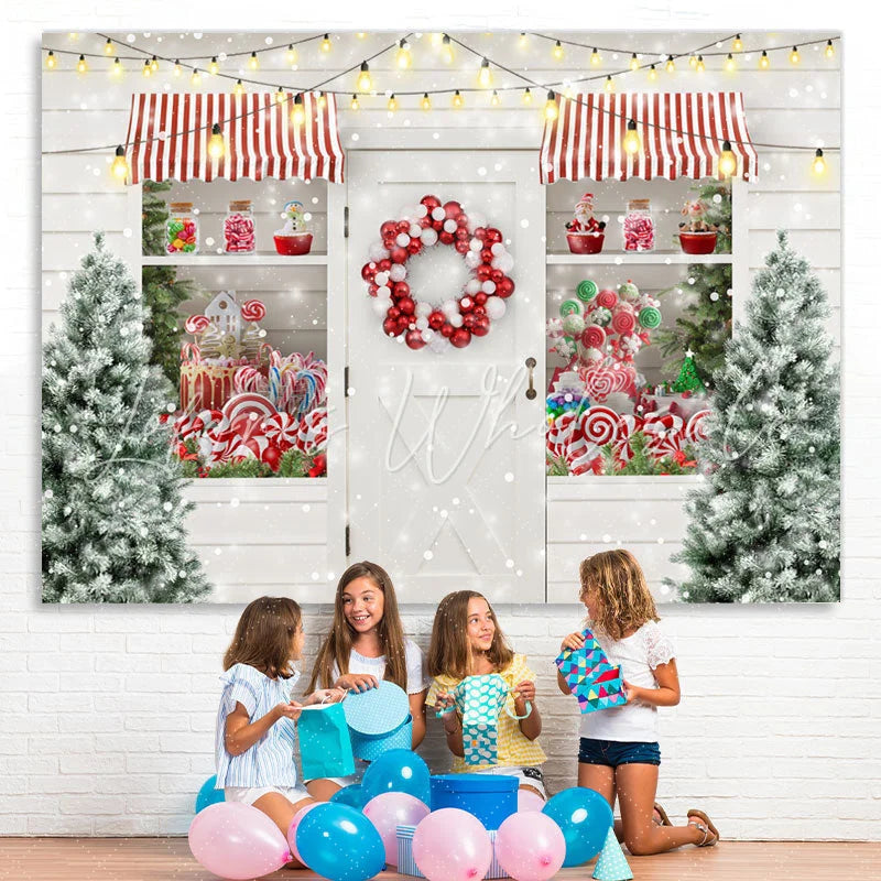 Lofaris Snow Christmas Tree Lights Balloon Window White Wall Backdrop