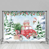 Lofaris Snow Christmas tree red car snowman backdrop