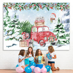 Lofaris Snow Christmas tree red car snowman backdrop