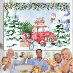 Lofaris Snow Christmas tree red car snowman backdrop