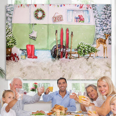 Lofaris Snow Fawn Sled Car Christmas Tree Party Backdrop for Kid