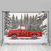 Lofaris Snow Forest Red Truck Winter Christmas Party Backdrop