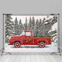 Lofaris Snow Forest Red Truck Winter Christmas Party Backdrop
