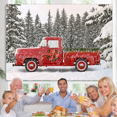 Lofaris Snow Forest Red Truck Winter Christmas Party Backdrop