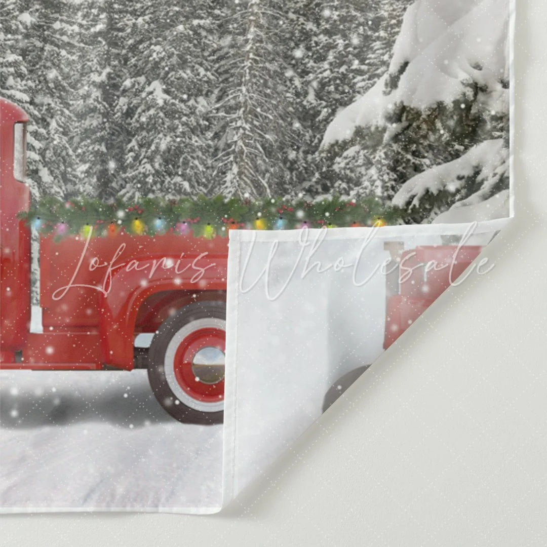 Lofaris Snow Forest Red Truck Winter Christmas Party Backdrop