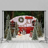 Lofaris Snow Glitter Merry Christmas Tree Red Bus Scene Party Backdrop