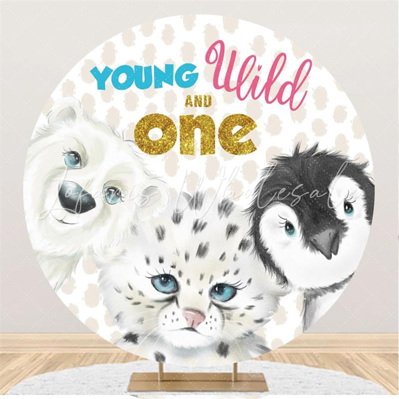 Lofaris Snow Leopard Wild One Birthday Round Party Backdrops