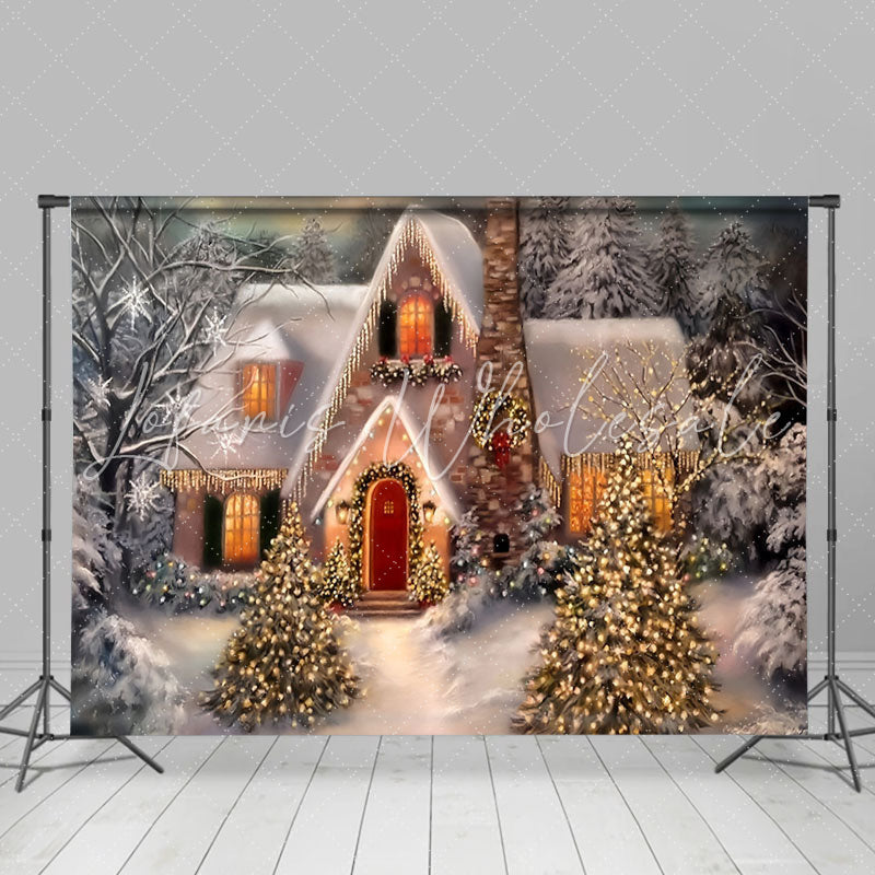 Lofaris Snow Pine Forest Christmas Tree Light Home Backdrop