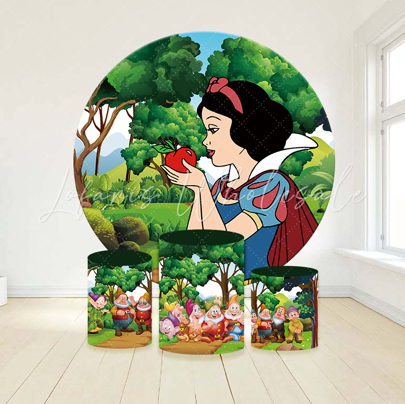 Snow White Birthday Party Round Backdrop Cover Plinth Cylinder Pedestal Cloth Cover